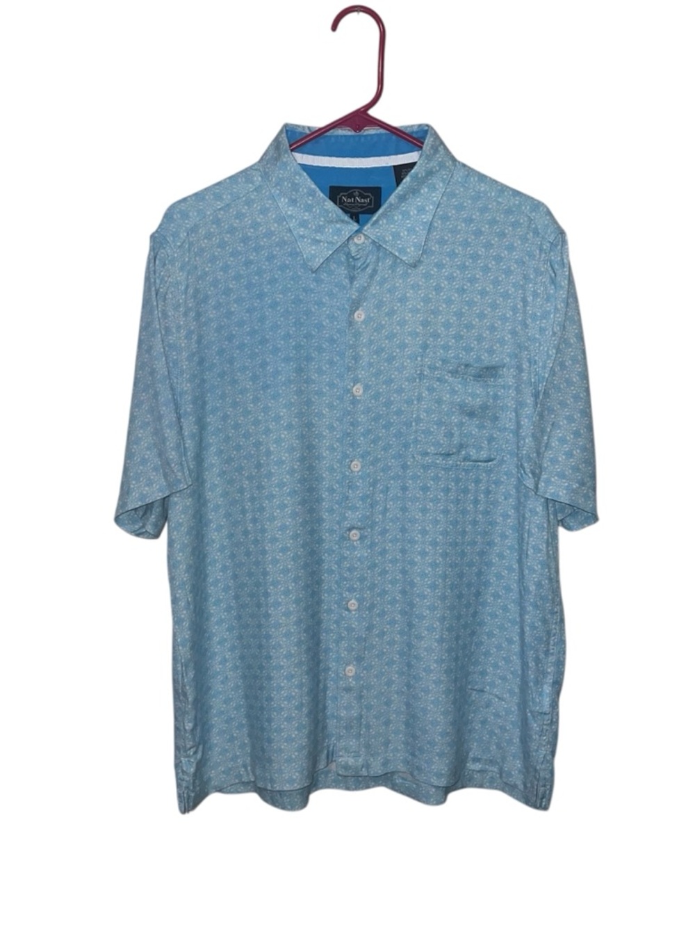 Nat Nast Men’s Sky Blue Geometric Silk Blend Button Down Shirt Sz L